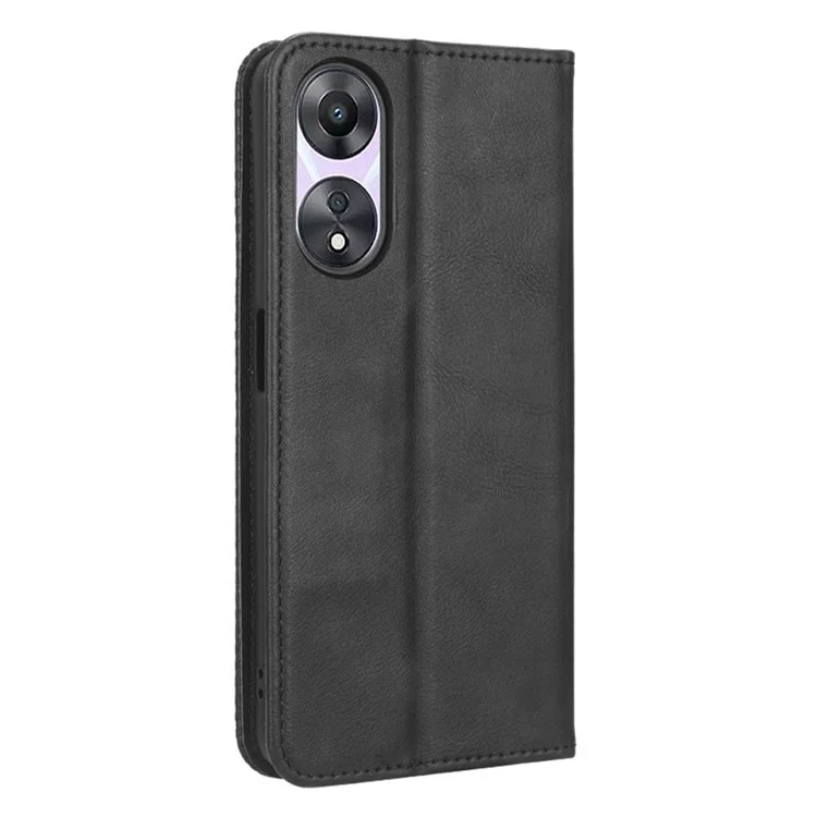 For Oppo A58 5G Imprinted Pattern PU Leather Shockproof Phone Case Wallet Stand Retro Texture Magnetic Closure Anti-scratch Phone Cover - Black-Cellmalls