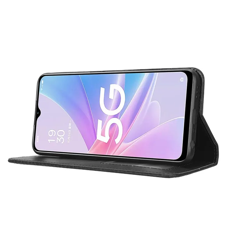 For Oppo A58 5G Imprinted Pattern PU Leather Shockproof Phone Case Wallet Stand Retro Texture Magnetic Closure Anti-scratch Phone Cover - Black-Cellmalls