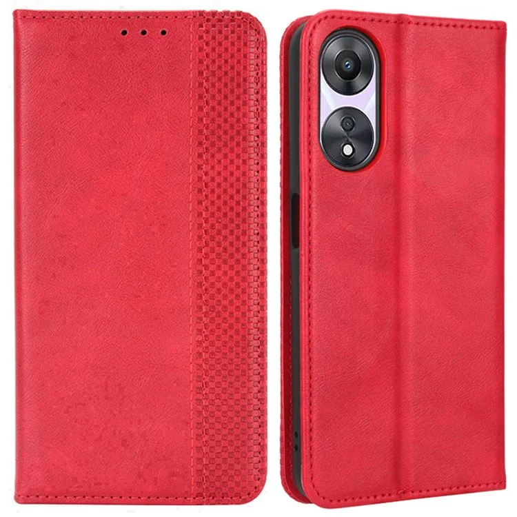 For Oppo A58 5G Imprinted Pattern PU Leather Shockproof Phone Case Wallet Stand Retro Texture Magnetic Closure Anti-scratch Phone Cover - Black-Cellmalls