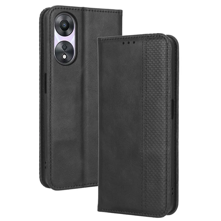 For Oppo A58 5G Imprinted Pattern PU Leather Shockproof Phone Case Wallet Stand Retro Texture Magnetic Closure Anti-scratch Phone Cover - Black-Cellmalls