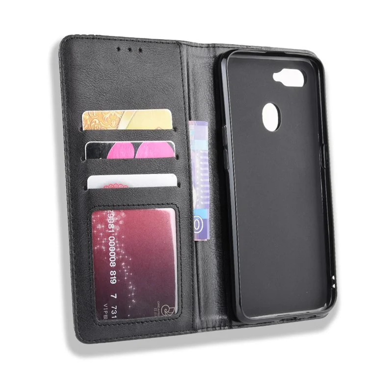Vintage Style Leather Phone Wallet Casing for Oppo A7/AX7/AX5S/A5S - Black-Cellmalls