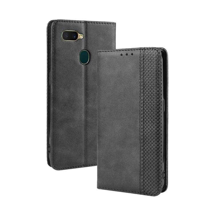 Vintage Style Leather Phone Wallet Casing for Oppo A7/AX7/AX5S/A5S - Black-Cellmalls
