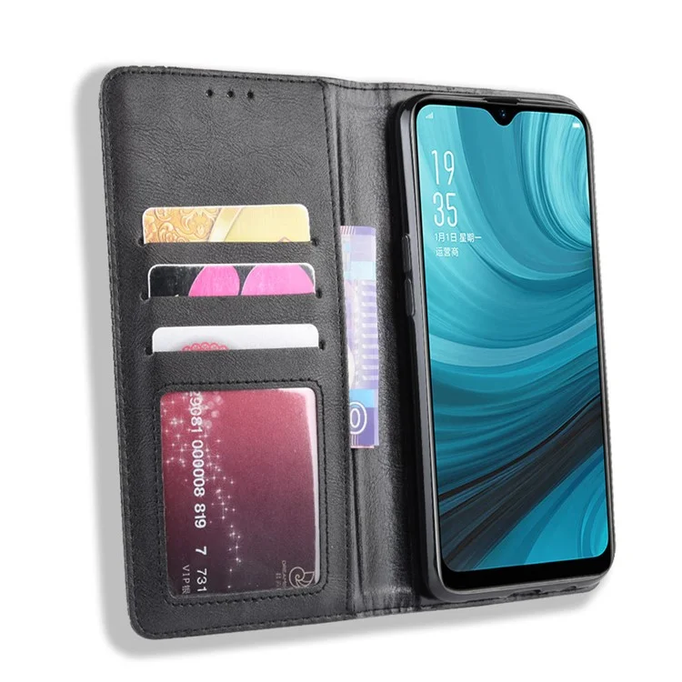 Vintage Style Leather Phone Wallet Casing for Oppo A7/AX7/AX5S/A5S - Black-Cellmalls