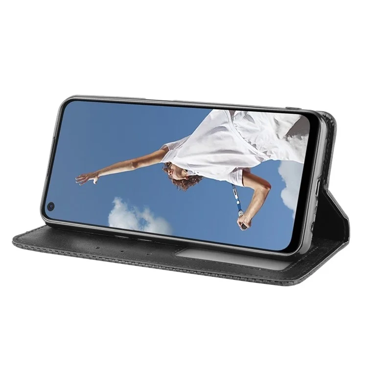 Auto-absorbed Retro PU Leather Wallet Phone Shell for OPPO A52/A72/A92 - Black-Cellmalls