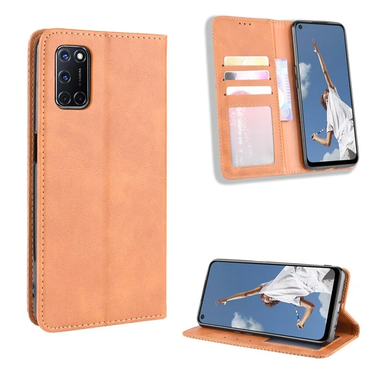 Auto-absorbed Retro PU Leather Wallet Phone Shell for OPPO A52/A72/A92 - Black-Cellmalls