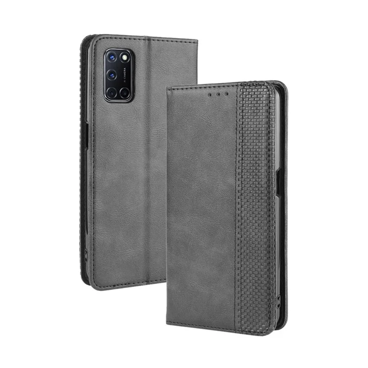 Auto-absorbed Retro PU Leather Wallet Phone Shell for OPPO A52/A72/A92 - Black-Cellmalls