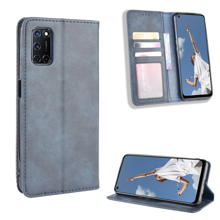 Auto-absorbed Retro PU Leather Wallet Phone Shell for OPPO A52/A72/A92 - Black-Cellmalls
