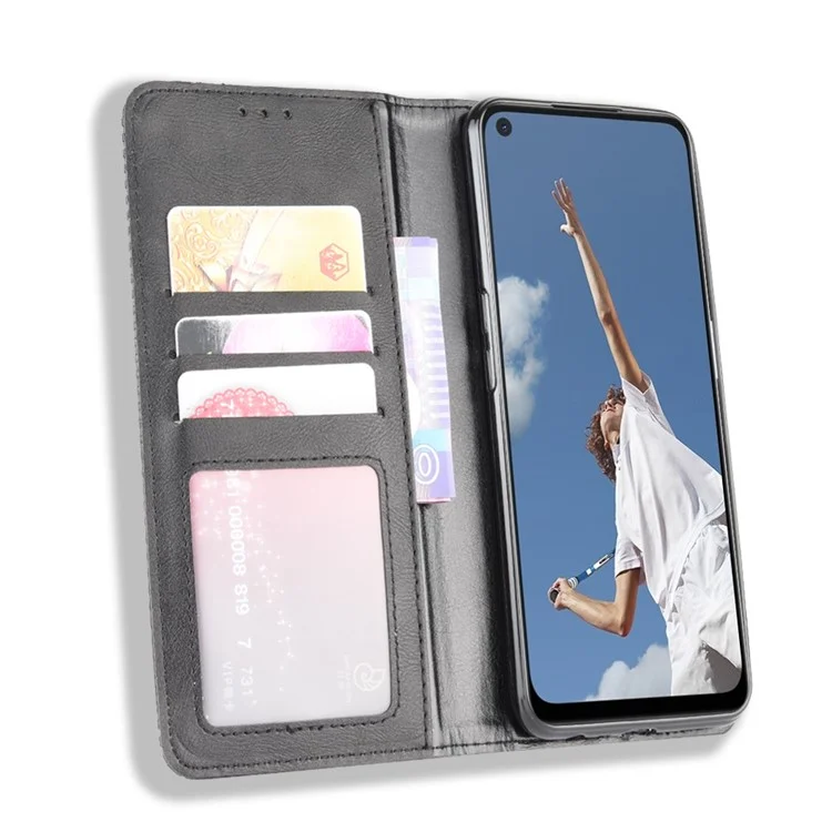 Auto-absorbed Retro PU Leather Wallet Phone Shell for OPPO A52/A72/A92 - Black-Cellmalls