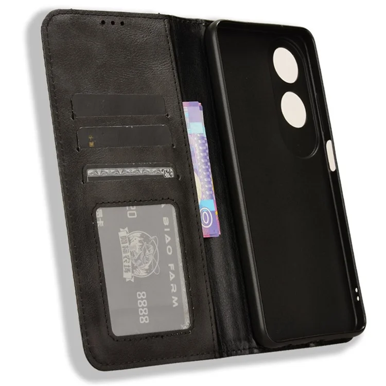 For Oppo A60 4G Leather Case Magnetic Closing Phone Cover with Wallet - Black-Cellmalls