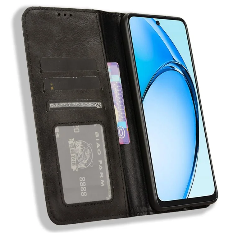 For Oppo A60 4G Leather Case Magnetic Closing Phone Cover with Wallet - Black-Cellmalls