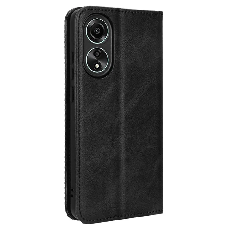 Stand Wallet Phone Case for Oppo A78 4G , Retro PU Leather + TPU Protective Phone Cover - Black-Cellmalls