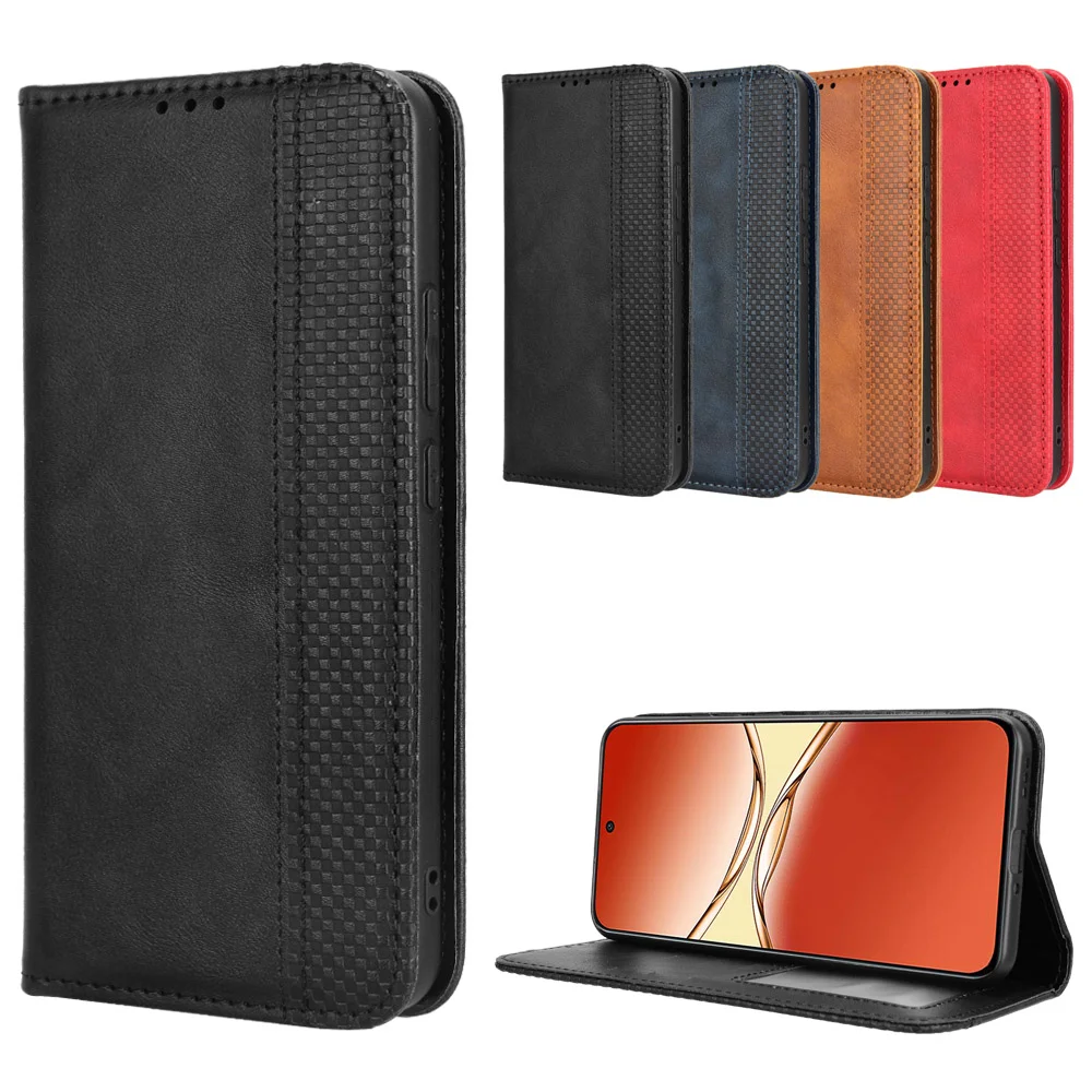 For Oppo A5 Pro 5G (China) / Oppo F29 Pro 5G (Global) Leather Case Wallet Stand Retro Texture Phone Cover - Black-Cellmalls