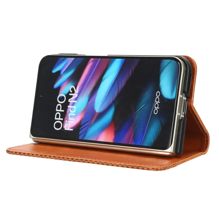 For Oppo Find N2 5G PU Leather Phone Case Full Protection Retro Phone Cover - Brown-Cellmalls