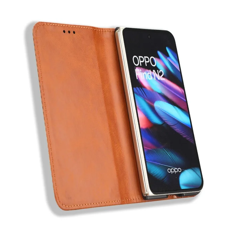 For Oppo Find N2 5G PU Leather Phone Case Full Protection Retro Phone Cover - Brown-Cellmalls
