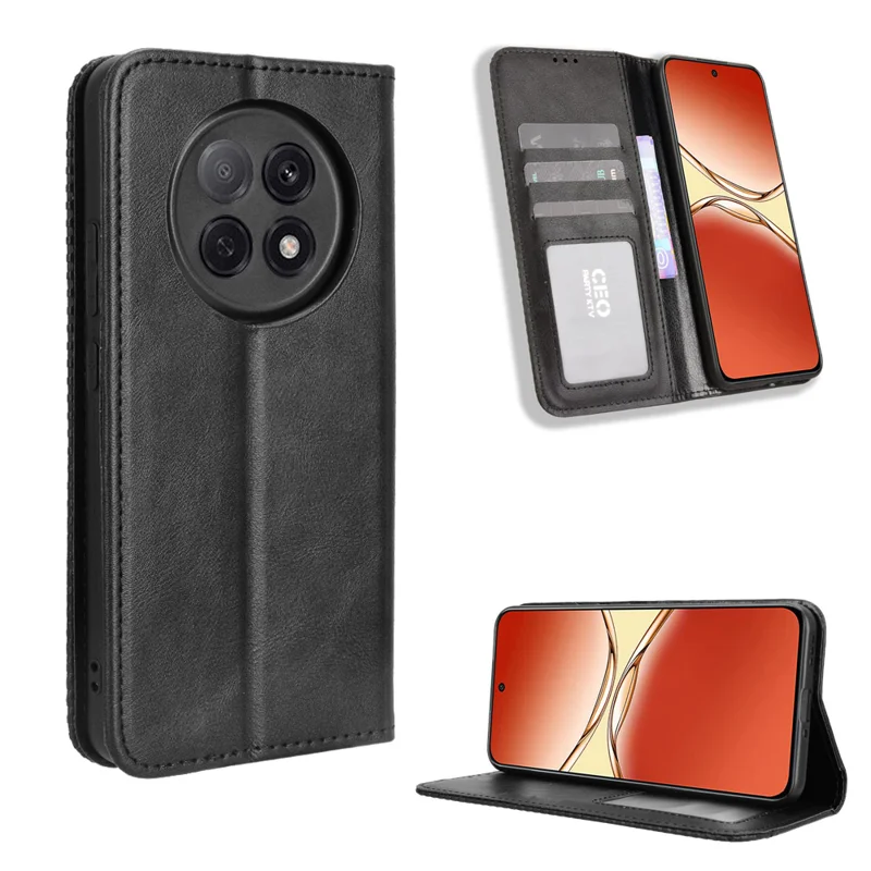 For Oppo A5 Pro 5G (China) / Oppo F29 Pro 5G (Global) Leather Case Wallet Stand Retro Texture Phone Cover - Black-Cellmalls