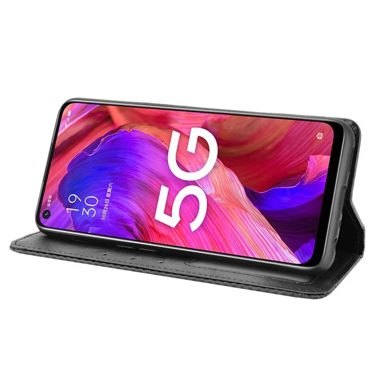 Magnetic Vintage Style Phone Case Wallet Stand Leather Cover for Oppo A93 5G / A74 5G / A54 5G - Black-Cellmalls