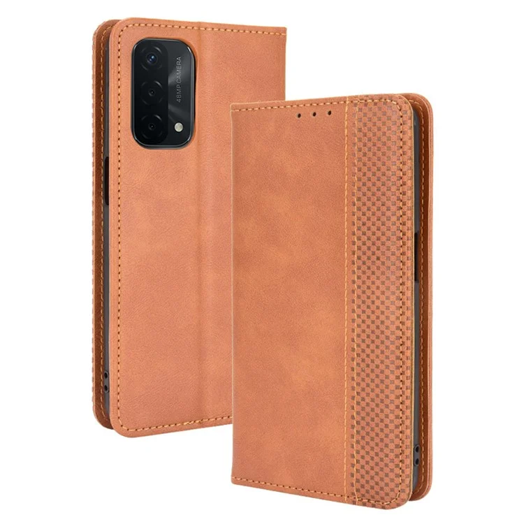 Magnetic Vintage Style Phone Case Wallet Stand Leather Cover for Oppo A93 5G / A74 5G / A54 5G - Black-Cellmalls