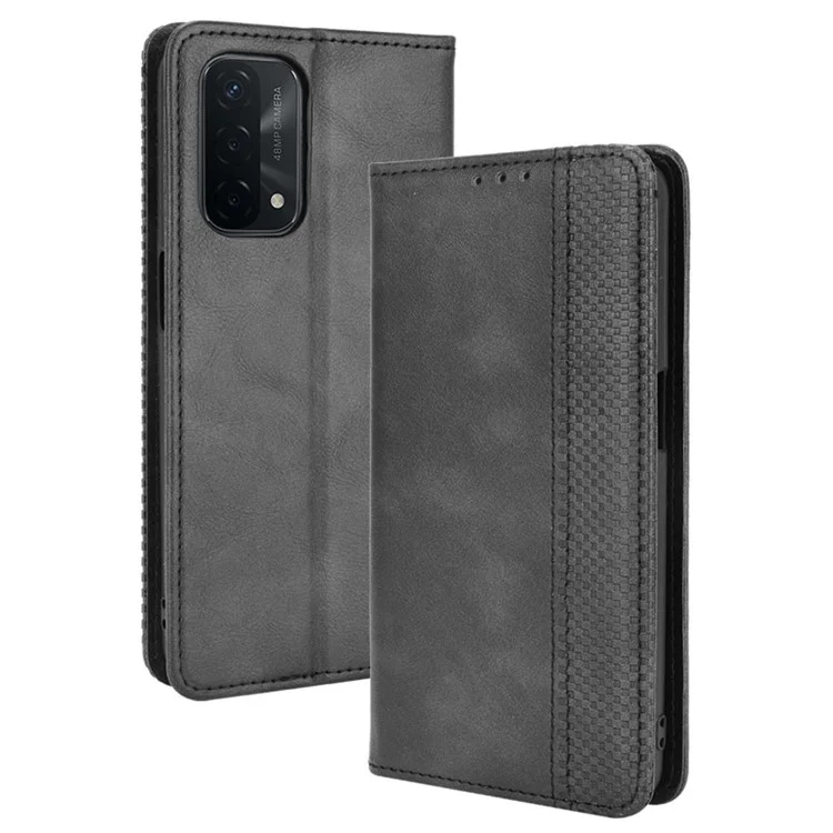 Magnetic Vintage Style Phone Case Wallet Stand Leather Cover for Oppo A93 5G / A74 5G / A54 5G - Black-Cellmalls