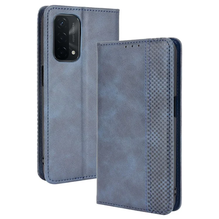 Magnetic Vintage Style Phone Case Wallet Stand Leather Cover for Oppo A93 5G / A74 5G / A54 5G - Black-Cellmalls
