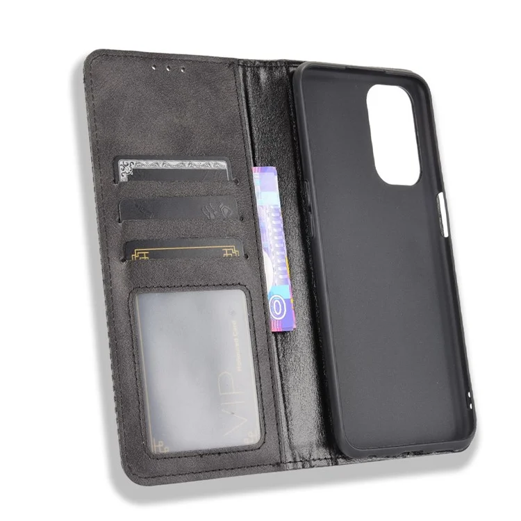 Magnetic Vintage Style Phone Case Wallet Stand Leather Cover for Oppo A93 5G / A74 5G / A54 5G - Black-Cellmalls