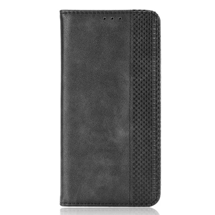 Wallet Stand Vintage Style Phone Case Magnetic Closure Leather Cover for Oppo F19/A74 4G - Black-Cellmalls