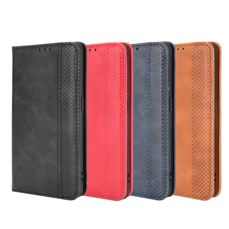 Wallet Stand Vintage Style Phone Case Magnetic Closure Leather Cover for Oppo F19/A74 4G - Black-Cellmalls