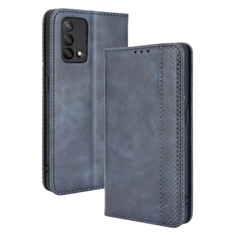 Wallet Stand Vintage Style Phone Case Magnetic Closure Leather Cover for Oppo F19/A74 4G - Black-Cellmalls