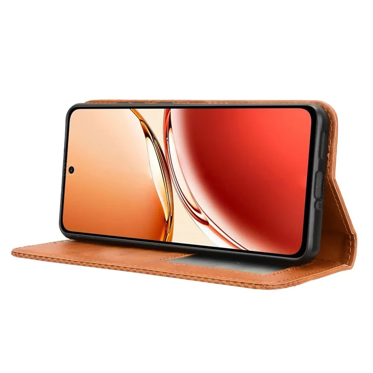 For OPPO Reno12 F 5G / Oppo F27 5G Case Retro PU Leather Wallet Phone Cover Stand - Brown-Cellmalls