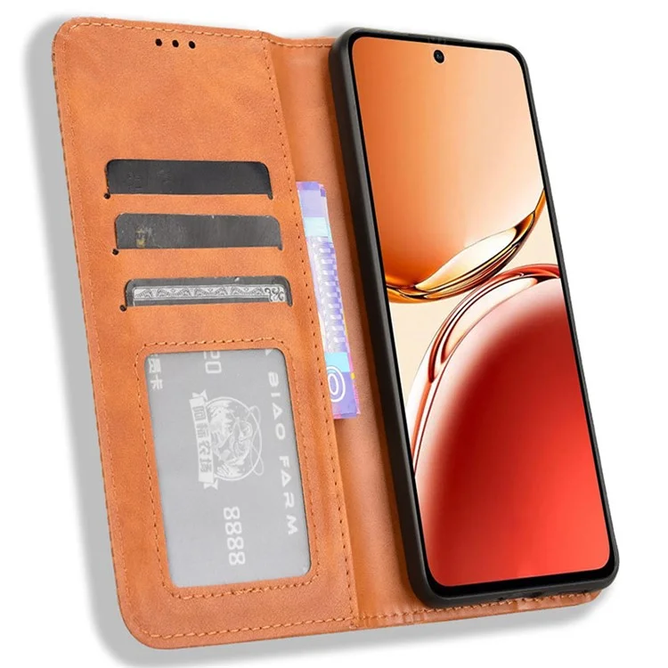 For OPPO Reno12 F 5G / Oppo F27 5G Case Retro PU Leather Wallet Phone Cover Stand - Brown-Cellmalls