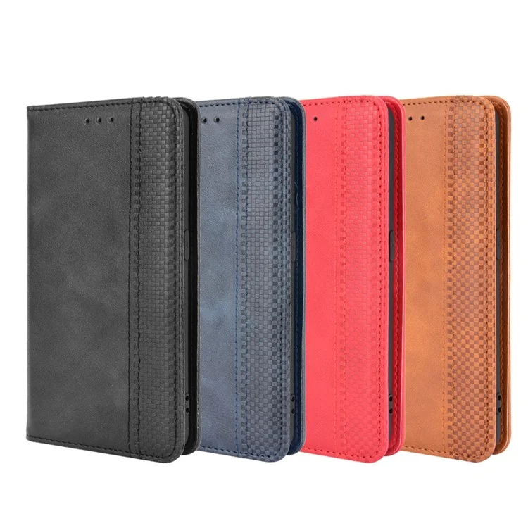 Vintage Style Magnetic Attraction Wallet Stand Phone Case Cover for Oppo A94 5G/Reno5 Z/F19 Pro+ 5G - Black-Cellmalls