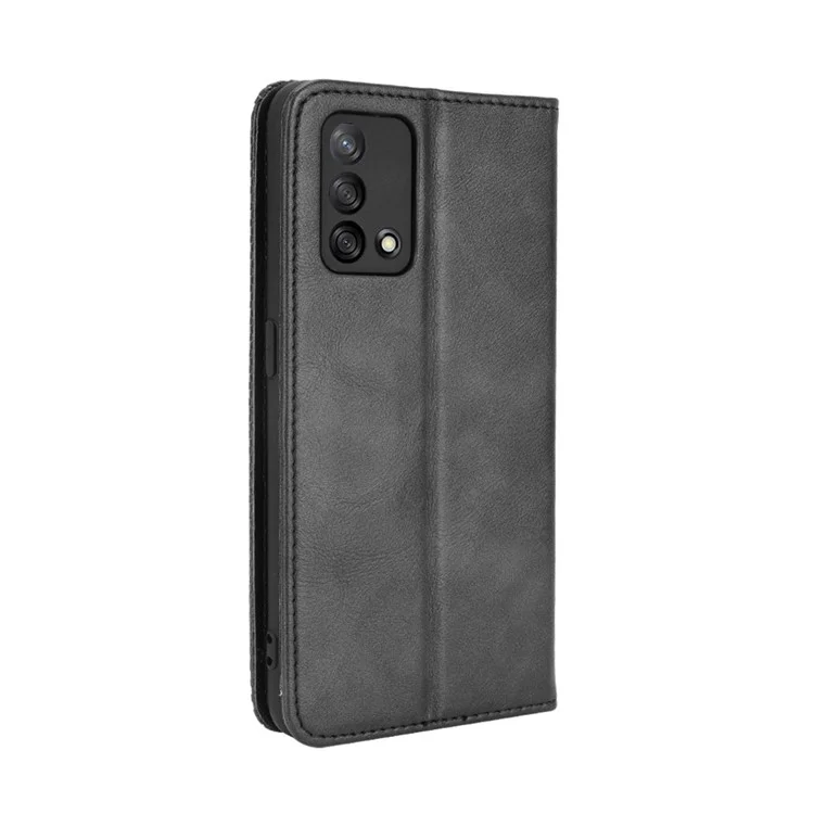 Wallet Stand Vintage Style Phone Case Magnetic Closure Leather Cover for Oppo F19/A74 4G - Black-Cellmalls