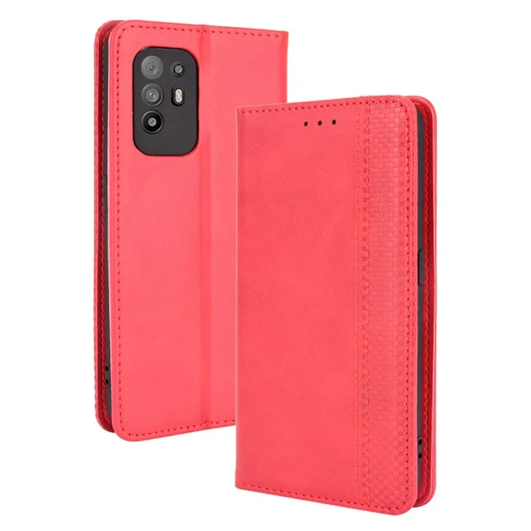 Vintage Style Magnetic Attraction Wallet Stand Phone Case Cover for Oppo A94 5G/Reno5 Z/F19 Pro+ 5G - Black-Cellmalls