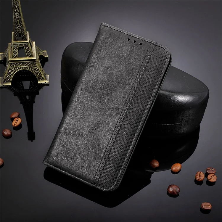 For Oppo A97 5G Auto Closing Magnetic Phone Case Retro PU Leather + TPU Wallet Stand Phone Cover - Black-Cellmalls