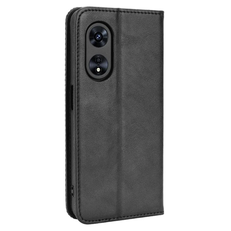For Oppo A97 5G Auto Closing Magnetic Phone Case Retro PU Leather + TPU Wallet Stand Phone Cover - Black-Cellmalls