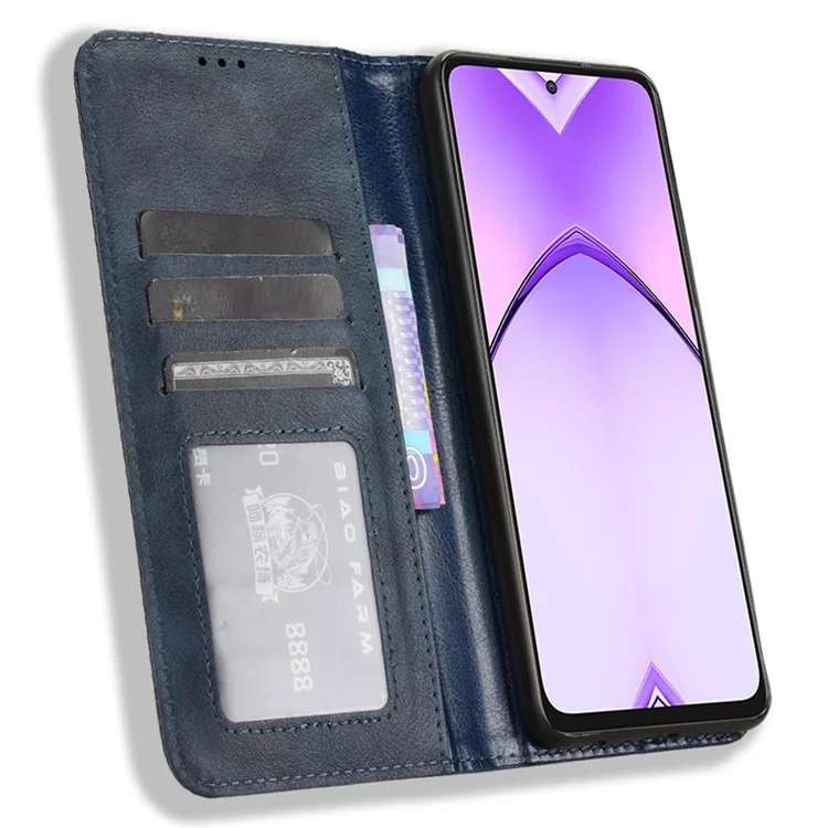 For Oppo A80 5G / A3 Pro (Global) 5G / K12x 5G (India) / A3x 5G (China) Case PU Leather Wallet Phone Cover Stand View - Blue-Cellmalls