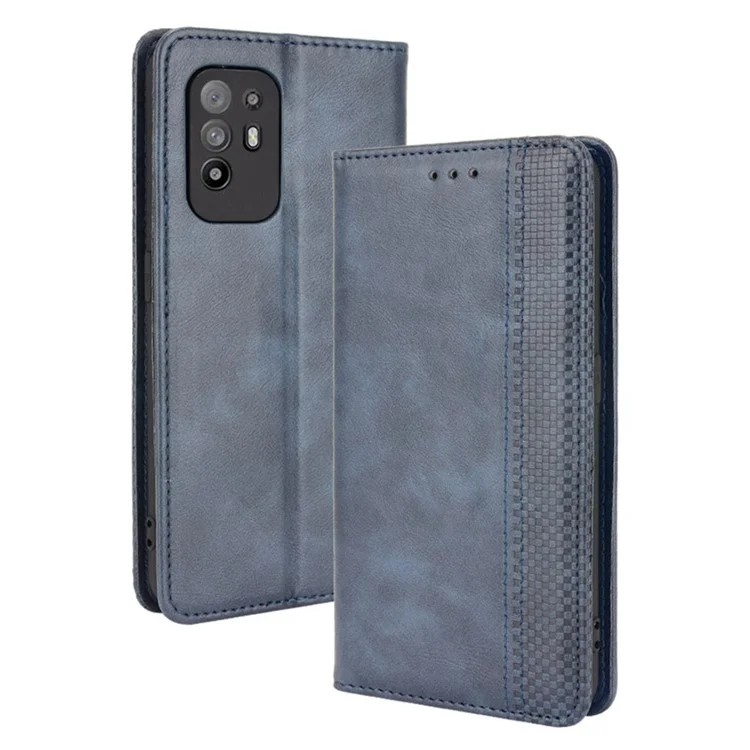 Vintage Style Magnetic Attraction Wallet Stand Phone Case Cover for Oppo A94 5G/Reno5 Z/F19 Pro+ 5G - Black-Cellmalls