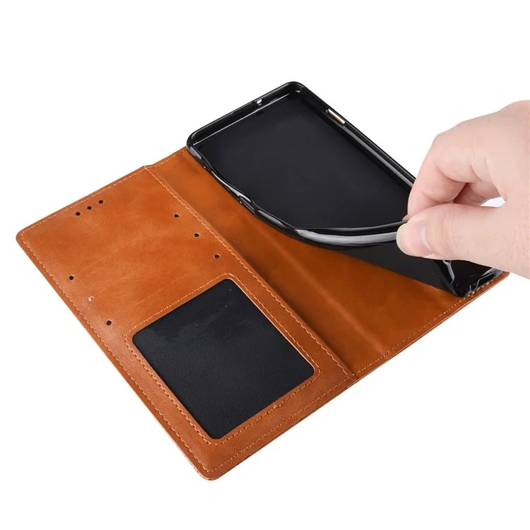 Phone Flip Wallet Case For Oppo A57 4G / A57s 4G / A57 (CPH2387) (Taiwan Version) Magnetic Auto Closing Retro Imprint Pattern PU Leather Phone Cover Stand - Brown-Cellmalls