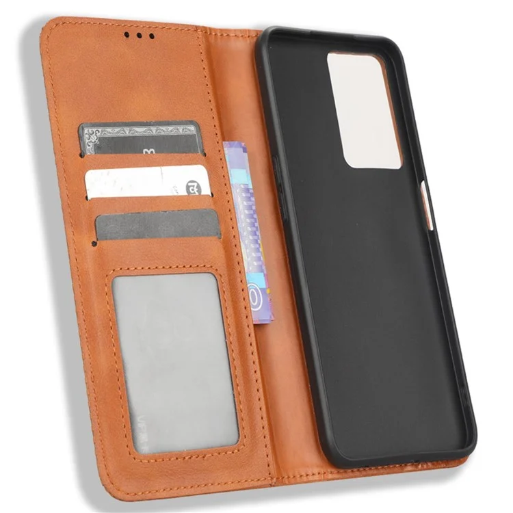 Phone Flip Wallet Case For Oppo A57 4G / A57s 4G / A57 (CPH2387) (Taiwan Version) Magnetic Auto Closing Retro Imprint Pattern PU Leather Phone Cover Stand - Brown-Cellmalls