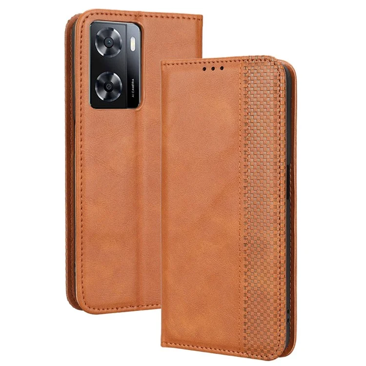 Phone Flip Wallet Case For Oppo A57 4G / A57s 4G / A57 (CPH2387) (Taiwan Version) Magnetic Auto Closing Retro Imprint Pattern PU Leather Phone Cover Stand - Brown-Cellmalls