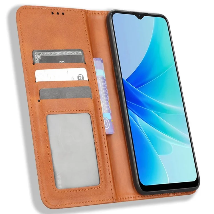 Phone Flip Wallet Case For Oppo A57 4G / A57s 4G / A57 (CPH2387) (Taiwan Version) Magnetic Auto Closing Retro Imprint Pattern PU Leather Phone Cover Stand - Brown-Cellmalls