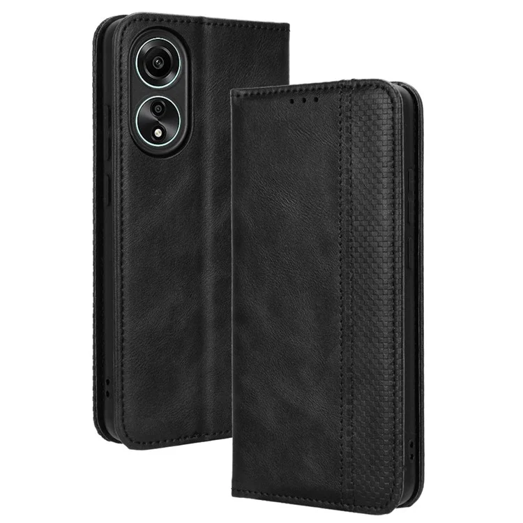 For Oppo A58 4G Wallet Phone Stand Case Retro PU Leather Anti-scratch Phone Cover - Black-Cellmalls
