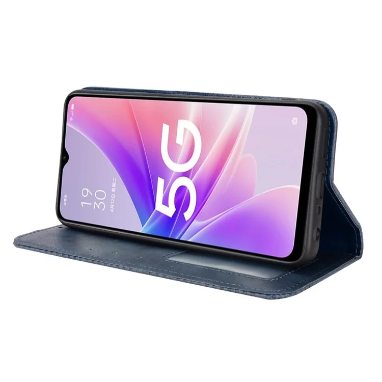 For Oppo A57 (2022) 5G / A77 5G Vintage PU Leather Wallet Case Imprinted Mosaic Hands-Free Stand Magnetic Auto Closing Flip Cover - Blue-Cellmalls