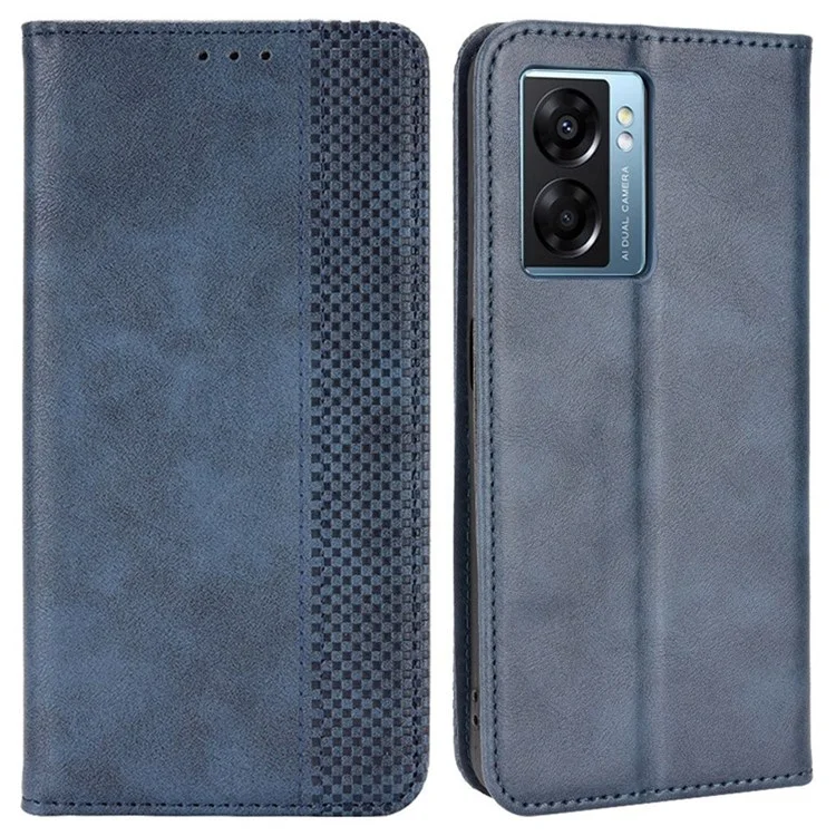 For Oppo A57 (2022) 5G / A77 5G Vintage PU Leather Wallet Case Imprinted Mosaic Hands-Free Stand Magnetic Auto Closing Flip Cover - Blue-Cellmalls