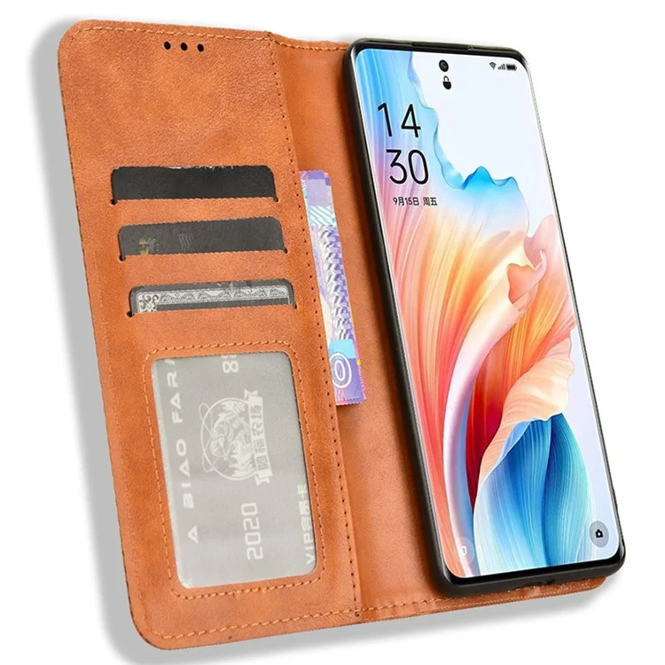 For Oppo A2 Pro 5G Case Retro PU Leather Phone Cover with Wallet Stand - Brown-Cellmalls