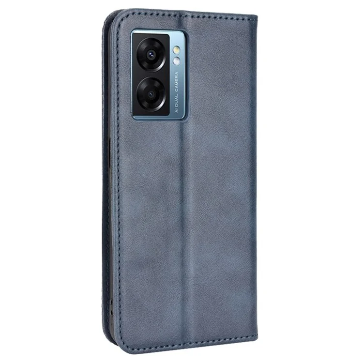 For Oppo A57 (2022) 5G / A77 5G Vintage PU Leather Wallet Case Imprinted Mosaic Hands-Free Stand Magnetic Auto Closing Flip Cover - Blue-Cellmalls