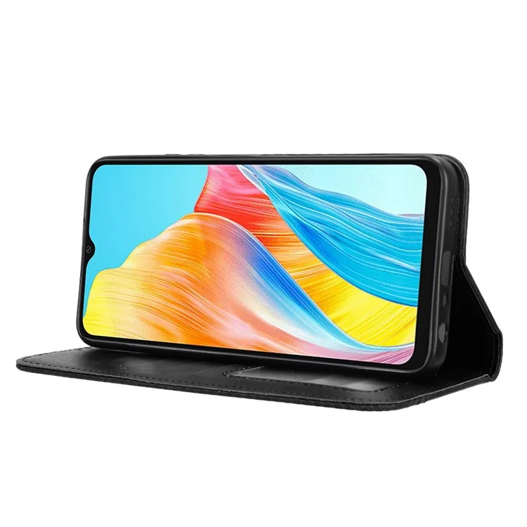 For Oppo A18 4G / A38 4G Case Retro Leather Wallet Folding Stand Cell Phone Cover - Black-Cellmalls