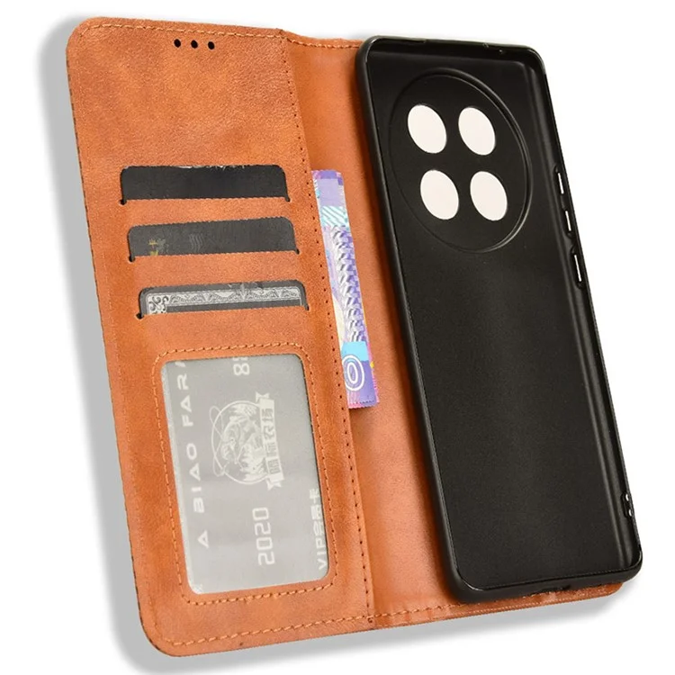 For Oppo A2 Pro 5G Case Retro PU Leather Phone Cover with Wallet Stand - Brown-Cellmalls