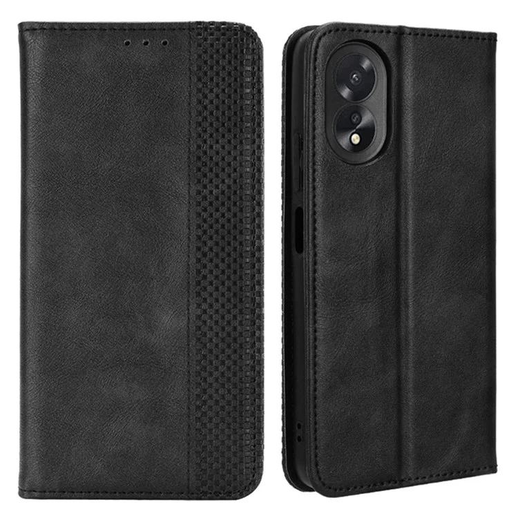 For Oppo A18 4G / A38 4G Case Retro Leather Wallet Folding Stand Cell Phone Cover - Black-Cellmalls