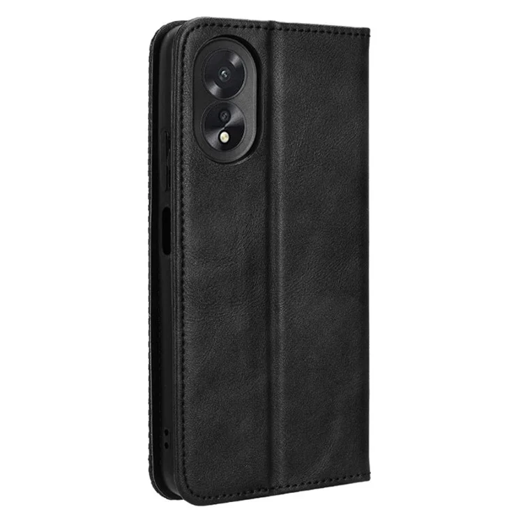 For Oppo A18 4G / A38 4G Case Retro Leather Wallet Folding Stand Cell Phone Cover - Black-Cellmalls