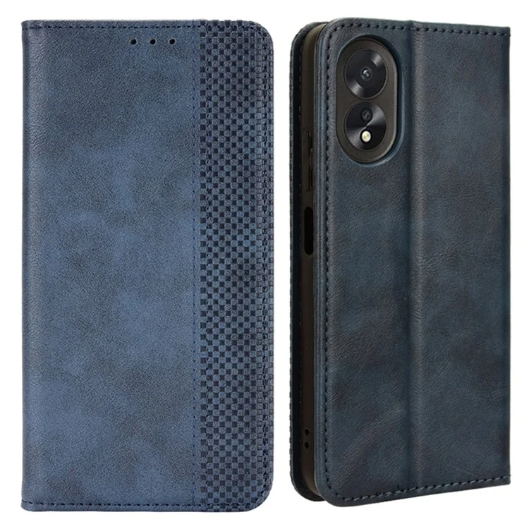 For Oppo A18 4G / A38 4G Case Retro Leather Wallet Folding Stand Cell Phone Cover - Black-Cellmalls